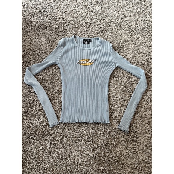 Santa Cruz Skateboards Tops - Y2K Surf Ribbed Santa Cruz Long Sleeve Stretch Women's Medium M Vintage